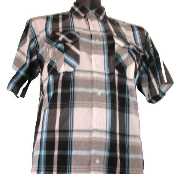 AIRWALK Western Short Sleeve Blue plaid, with Buttons Shirt Men's Size Large - Picture 4 of 11
